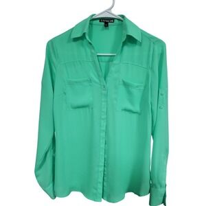 Express Portofino Shirt Womens XS Mint Green Roll Tab Sleeve Button Up Blouse
